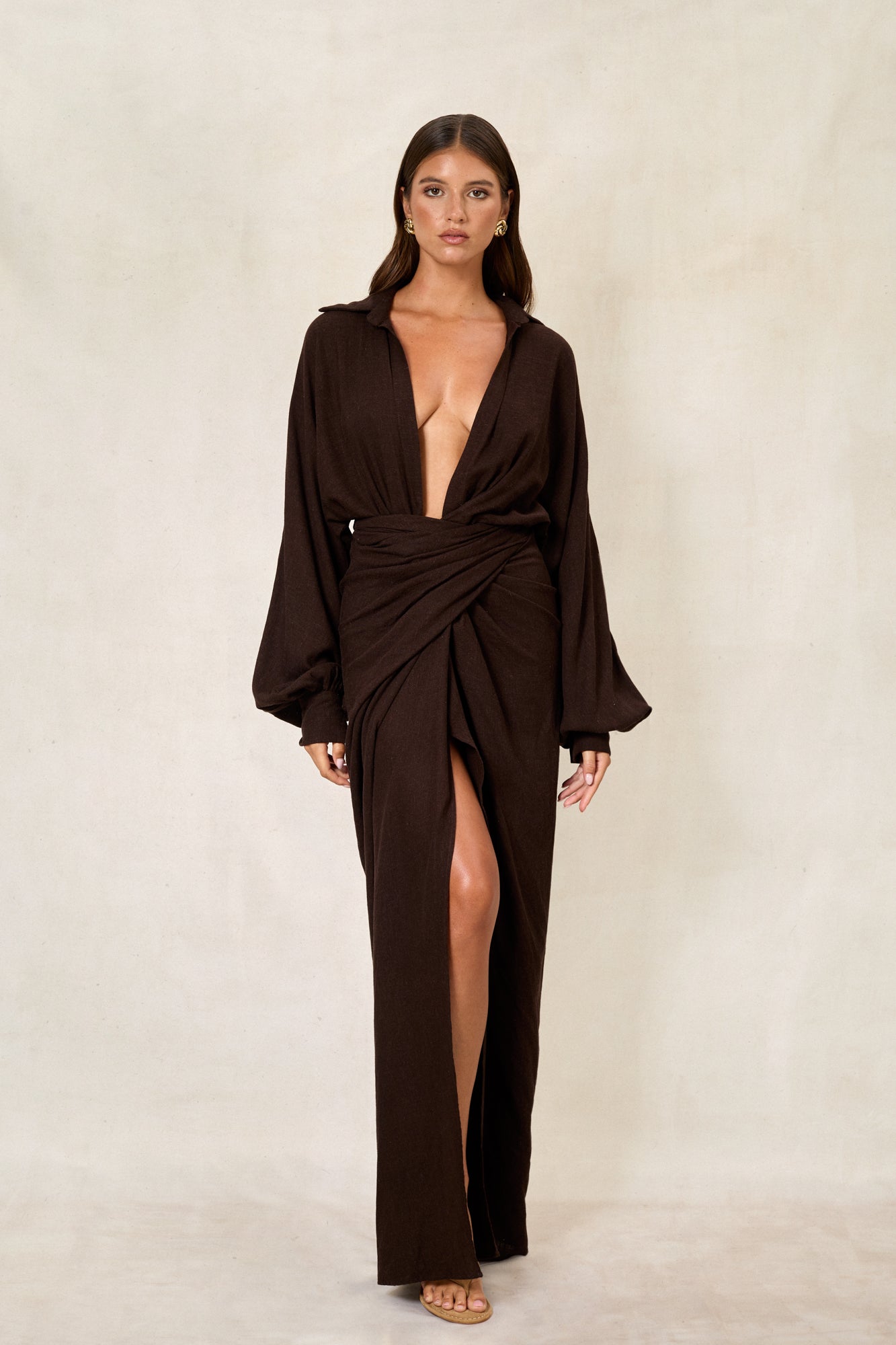 Suay Long Dress - Linen Cacao