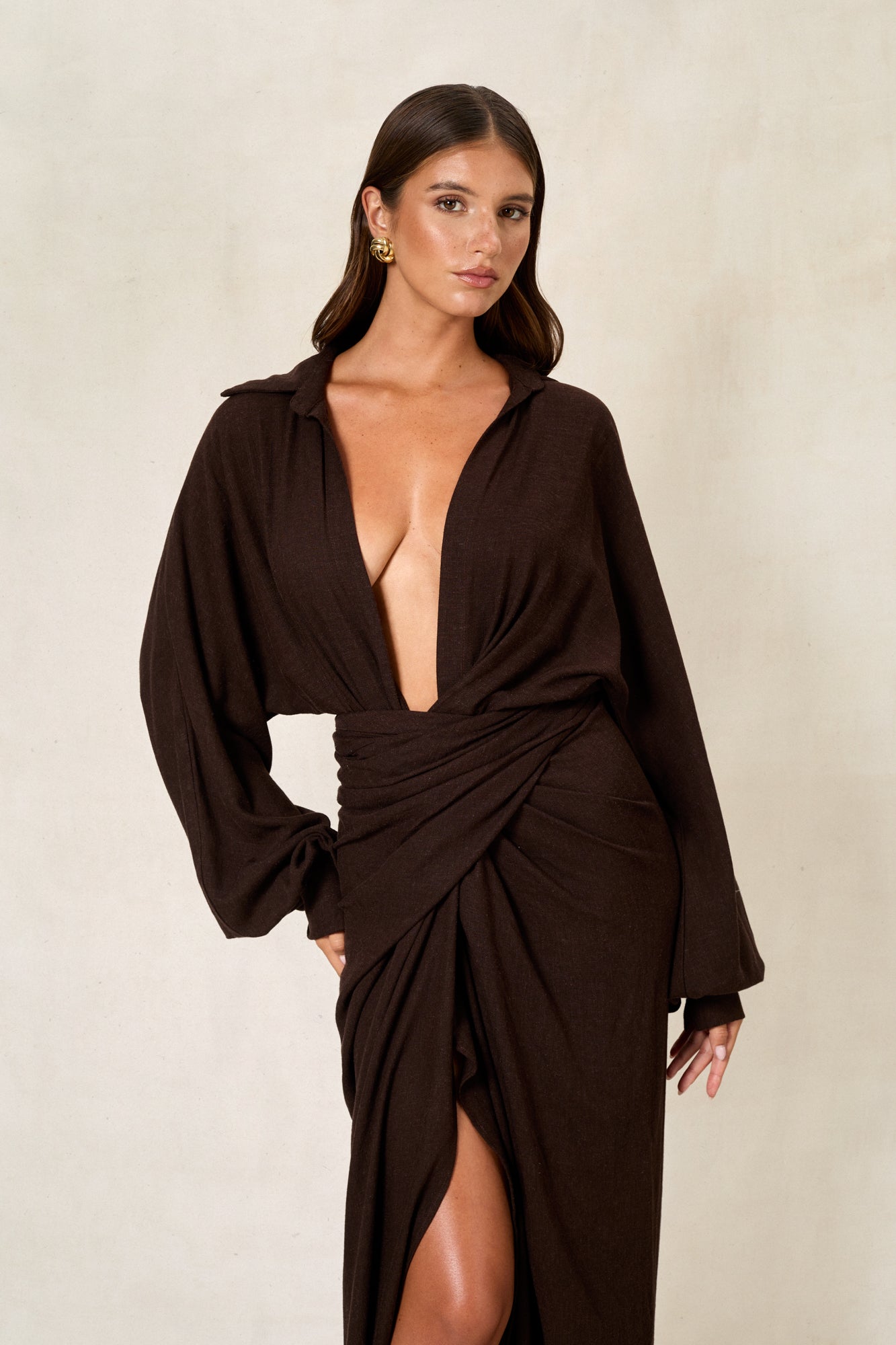Suay Long Dress - Linen Cacao